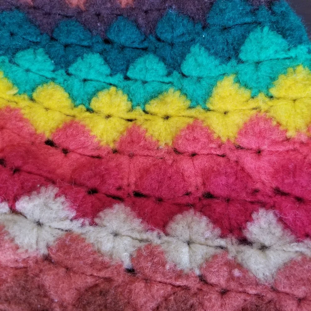 Vintage Boho Granny Handmade Afghan Yarn‎ Weave Crochet Rectangle Throw Blanket